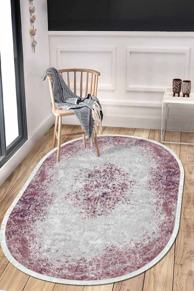 Birkilim Oval Yıkanabilir İpeksi Kaymaz Taban Dekoratif Halı | MLN-IP-O-HT-199