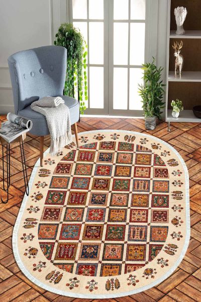 Birkilim Oval Yıkanabilir İpeksi Kaymaz Taban Dekoratif Halı | MLN-IP-O-HT-648