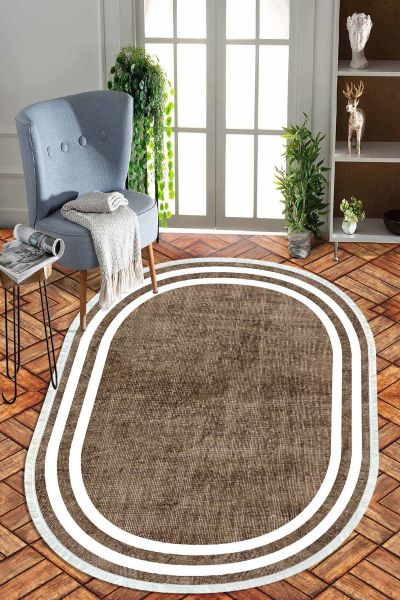 Birkilim Oval Yıkanabilir İpeksi Kaymaz Taban Dekoratif Halı | MLN-IP-O-HT-576