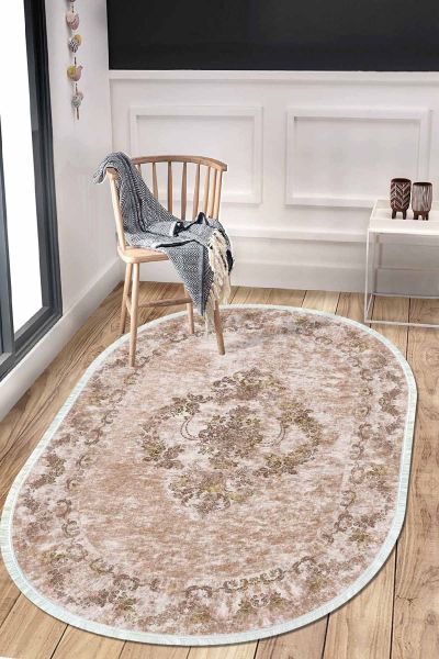 Birkilim Oval Yıkanabilir İpeksi Kaymaz Taban Dekoratif Halı | MLN-IP-O-HT-341