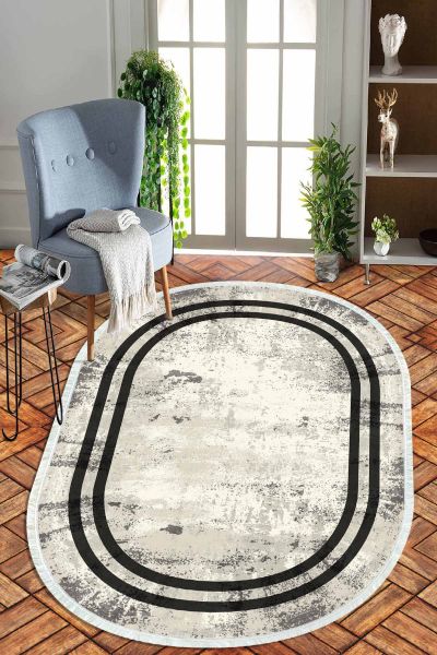 Birkilim Oval Yıkanabilir İpeksi Kaymaz Taban Dekoratif Halı | MLN-IP-O-HT-1271
