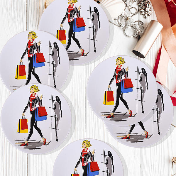 Cool Women Shopping Service Plate 6 Pieces | Keramika