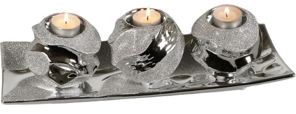 Almina Parlak Gümüş 3'lü Dekorasyon Mumluk