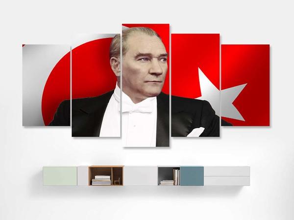 Dekonaz 5 Parça Tablo | Atatürk & Türk Bayrağı | b-4000