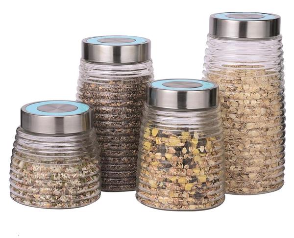 Schäfer Cam Kavanoz Seti 4 Parça Tırtıklı Turkuaz