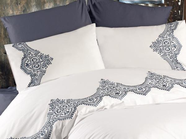 Ensemble housse de couette brodée Burçak Fumé