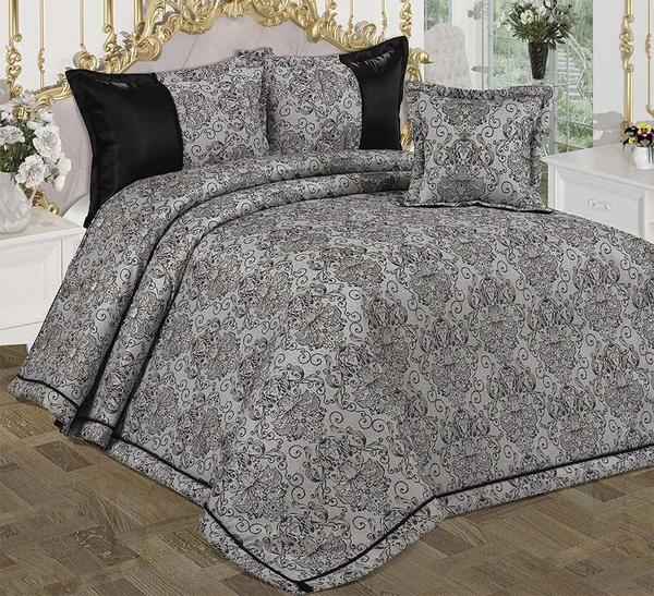 Trend Home Collection Yatak Örtüsü ve Perde Seti | 7 Parça | Siyah Gri