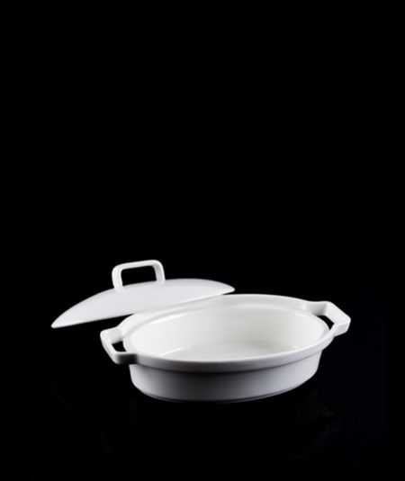 Acar | Bianco Perla Récipient à Four Ovale avec Couvercle en Porcelaine 20 cm