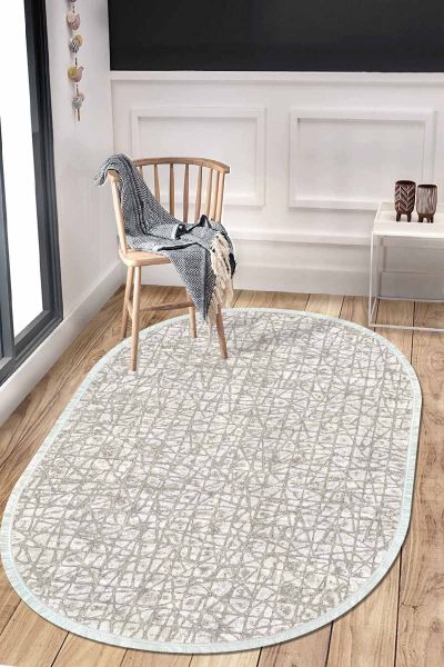 Birkilim Oval Yıkanabilir İpeksi Kaymaz Taban Dekoratif Halı | MLN-IP-O-HT-445