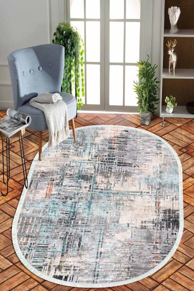 Birkilim Oval Yıkanabilir İpeksi Kaymaz Taban Dekoratif Halı | MLN-IP-O-HT-936