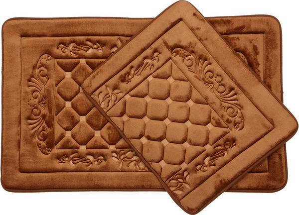 Almina Premium Kare Desen Banyo Paspas Seti 2 Parça Midi | Kahverengi