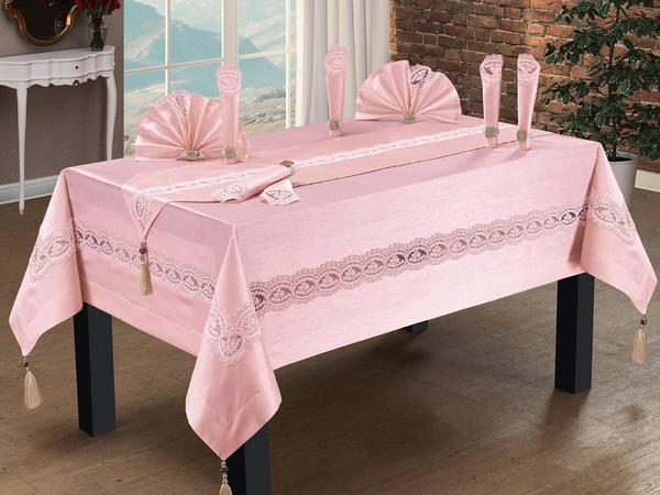 طقم مفرش طاولة ديستينا الفاخر مع بودرة جبر الفرنسية المتوسطة 18 قطعة