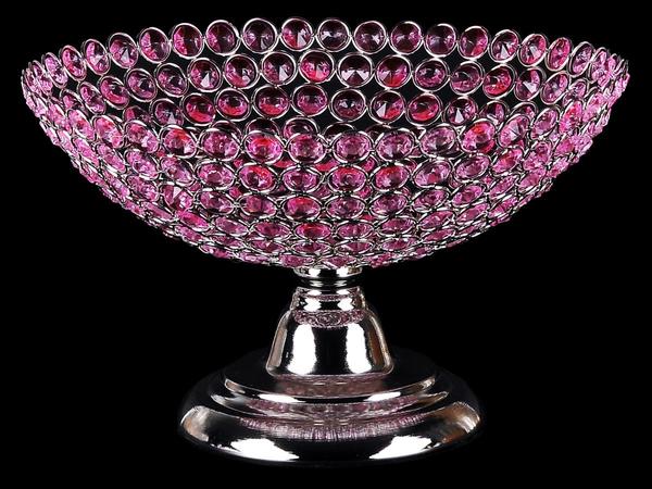 Dekonaz Büyük Kristal Dekoratif El Yapımı Meyve Kasesi | Pembe