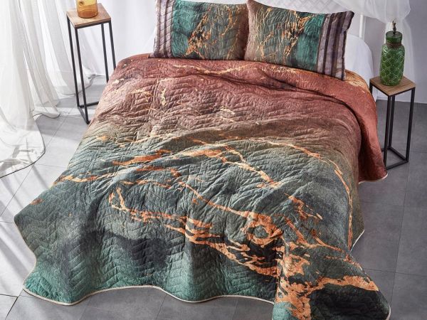 Çeyizdiyarı Sasa Kapitoneli Çift Kişilik Yatak Örtüsü Yeşil