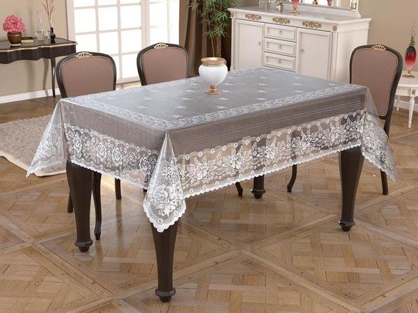 Knitted Panel Pattern Rectangular Tablecloth Delicate Cream