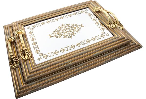 Dekonaz 2'li Aynalı Tepsi | Altın | By-ct9021