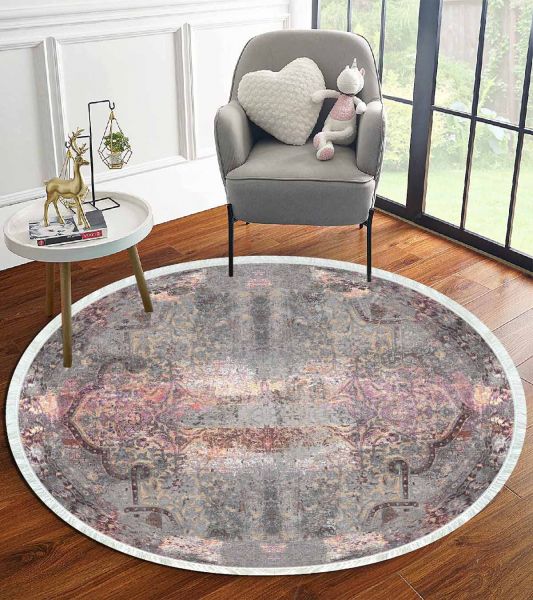 Birkilim Yuvarlak Yıkanabilir Dekoratif Halı İpeksi Kaymaz Taban | MLN-IP-YU-HT-953