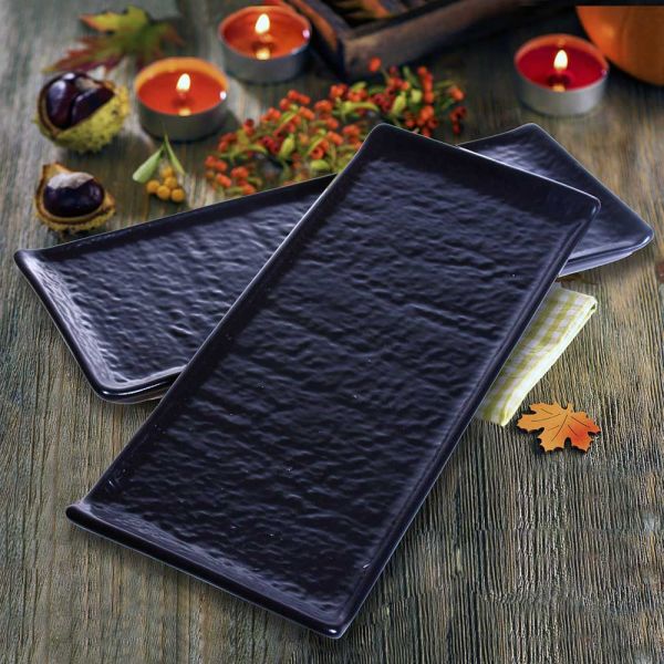 Mat Siyah Doğaltaş Kayık Tabak 25 Cm 2 Adet | Keramika