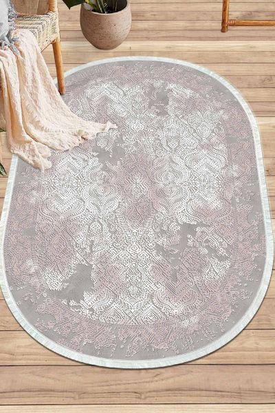 Birkilim Oval Yıkanabilir İpeksi Kaymaz Taban Dekoratif Halı | MLN-IP-O-HY-1075