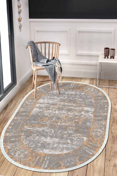 Birkilim Oval Yıkanabilir İpeksi Kaymaz Taban Dekoratif Halı | MLN-IP-O-HT-444