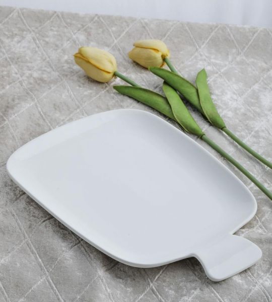 Fatih Seramik Tekli Kare Beyaz Büyük Servis Tabağı