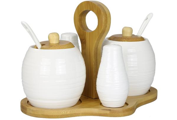 Duygu Bambu Tuzluk ve Baharatlık Takımı Porselen | Dg-6214