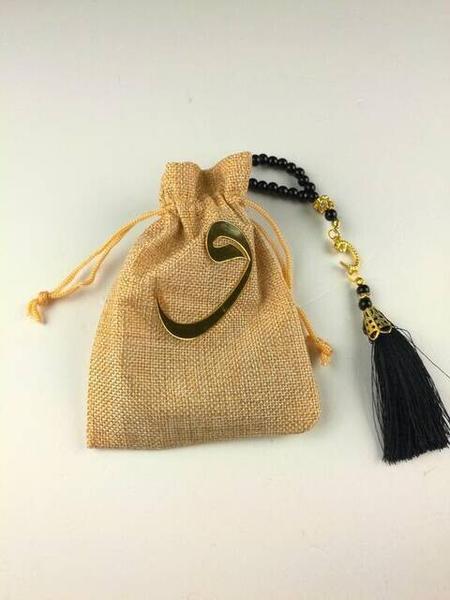 Vavlı İnci Tesbih Vav 'lı Jüt Kumaş Kese-3154