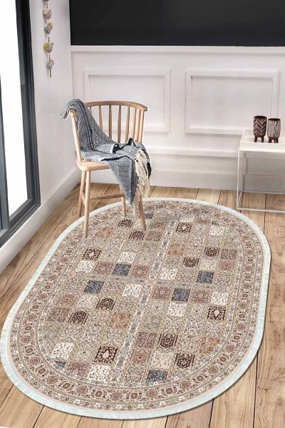 Birkilim Oval Yıkanabilir İpeksi Kaymaz Taban Dekoratif Halı | MLN-IP-O-HT-029