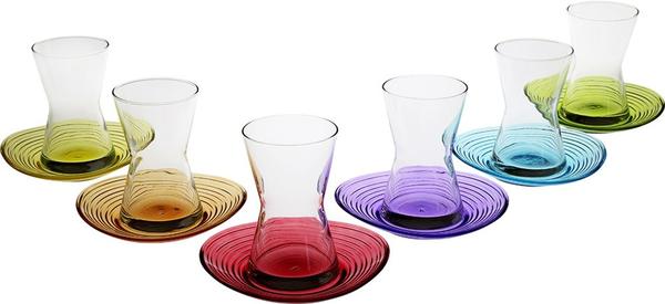 Lav Derin Coral 6'lı Renkli Çay Seti 140 ml | 12 Parça | Lav-coral12