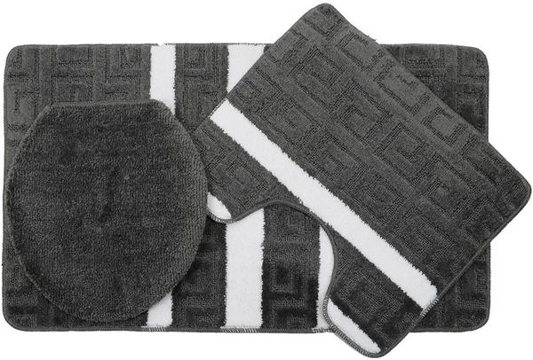 Duygu Labirent Desenli 3 Parça Banyo Paspas Seti | Gri | Ban-0019