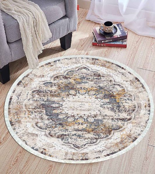 Birkilim Yuvarlak Yıkanabilir Dekoratif Halı İpeksi Kaymaz Taban | MLN-IP-YU-HT-631