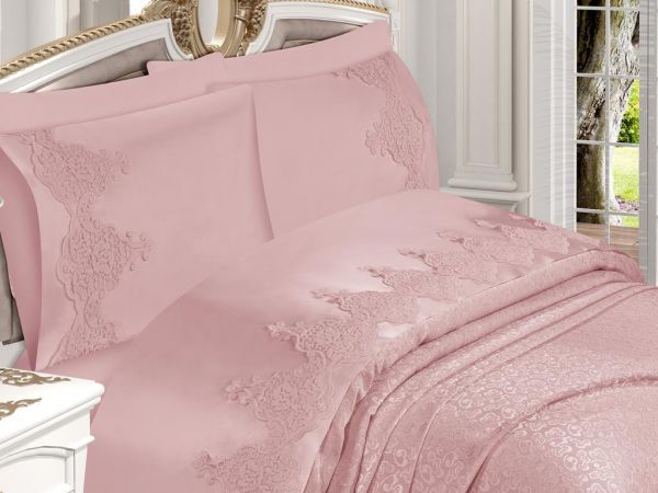 Gonca Fransız Güpürlü Brokar Pike Takımı Pudra