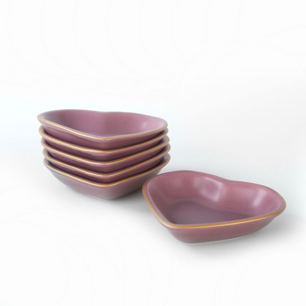 Keramika | 6 Adet Mat Violet Kalp Çerezlik