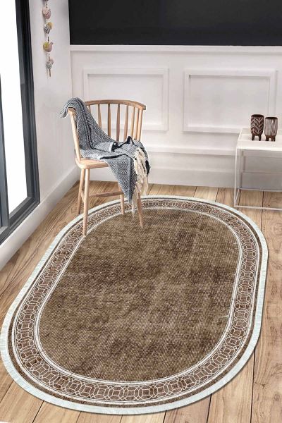 Birkilim Oval Yıkanabilir İpeksi Kaymaz Taban Dekoratif Halı | MLN-IP-O-HT-239