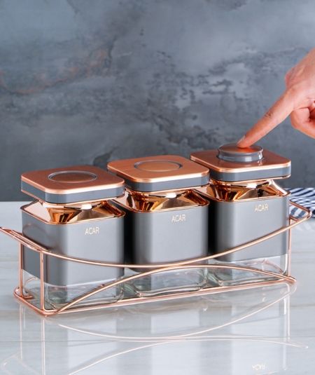 Acar Mutfak | 3'lü Standlı Cam Baharat Seti