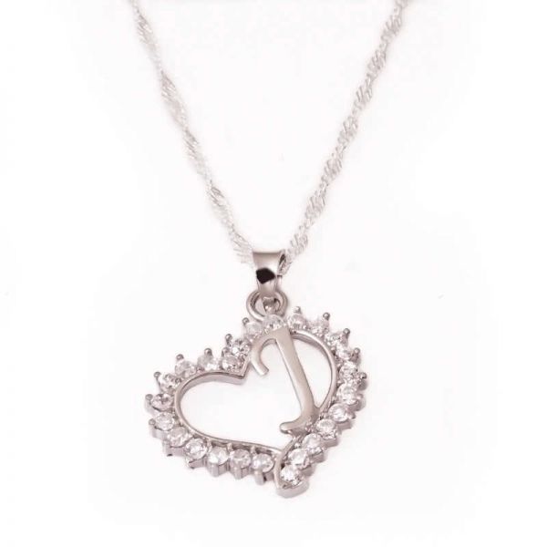 Gümüş J Harf Kalpli Bayan Kolye