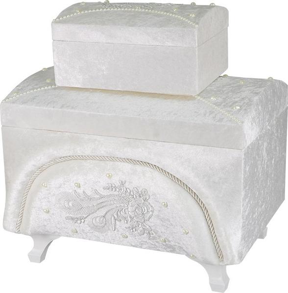 Dekonaz 2'li İnci Süslemeli Çeyiz Sandığı | Krem | SDK-0012