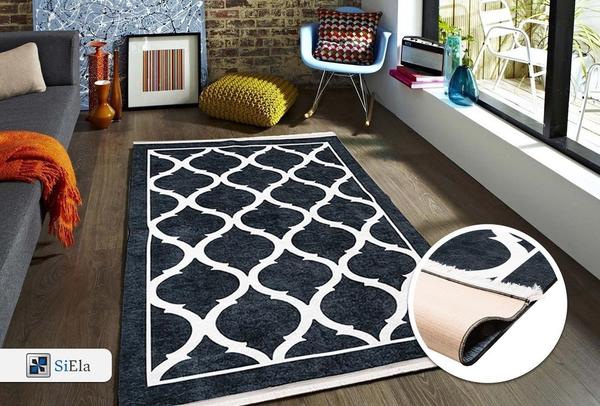 Siela | Latex Yıkanabilen Halı | Siyah | 1410-Black