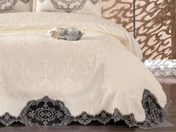 Livza Double Bedspread Set Ecru Silver