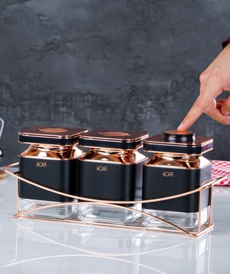 Acar Küche | 3-teiliges Glas-Gewürz-Set mit Ständer