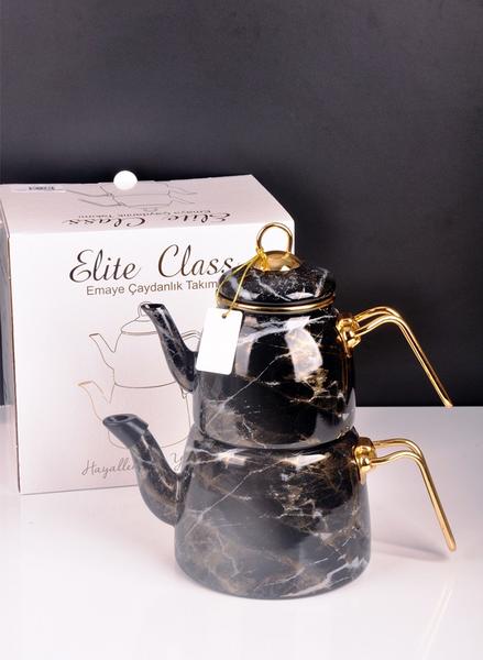 Bayev Elite Class Enameled Teapot Patterned-Black2 -200582