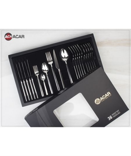 Acar Kitchen | Elegance 36 Pieces 6 Person Silver Cutlery Set