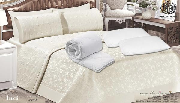 Arkur Home Collection İnci Pike Takımı & 2 Adet Elyaf Yastık & 1 Adet Çift Kişilik Yorgan-Copy