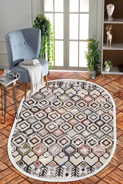 Birkilim Oval Yıkanabilir İpeksi Kaymaz Taban Dekoratif Halı | MLN-IP-O-HT-578