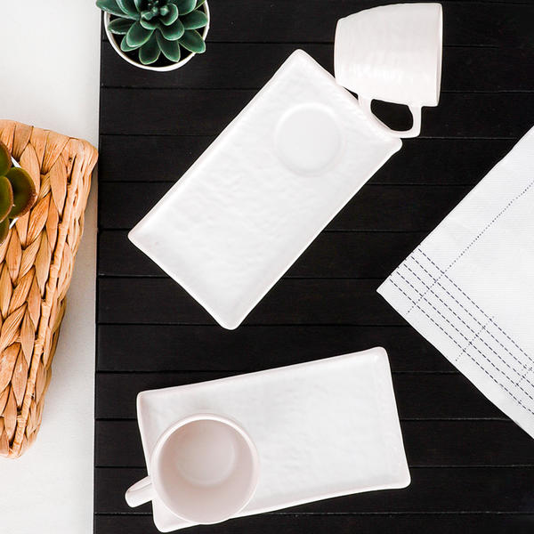Ensemble de présentation à café en pierre naturelle blanc mat pour 2 personnes | Keramika