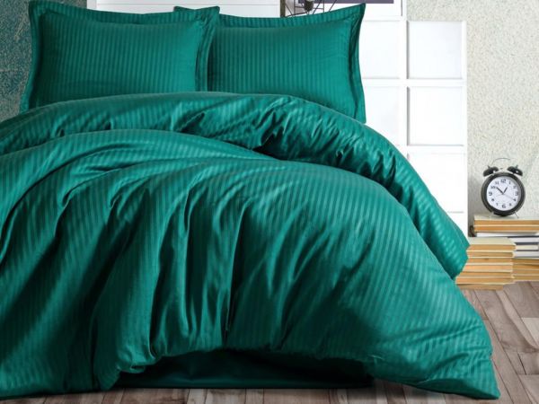 Baumwollbox Stripe Double Cotton Satin Bettbezug-Set Petrol