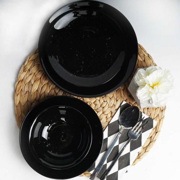 Asaf Liana 24 Parça Porselen Siyah Desenli Yuvarlak Yemek Takımı