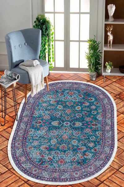 Birkilim Oval Yıkanabilir İpeksi Kaymaz Taban Dekoratif Halı | MLN-IP-O-HT-757