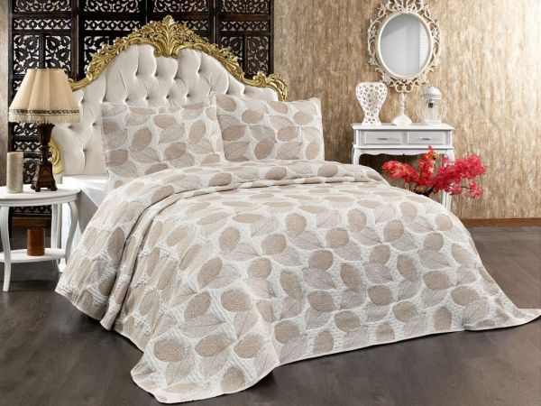Ensemble de couvre-lit double Dowry Leaf Brun crème