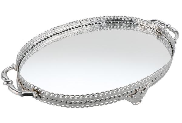 Almina Lüks Aynalı Tepsi | Oval | Gümüş| Al-oval-s